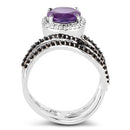 2.31 Carat Genuine Amethyst, Black Spinel and White Diamond .925 Sterling Silver Ring