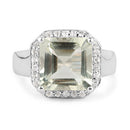 4.52 Carat Genuine Green Amethyst and White Topaz .925 Sterling Silver Ring