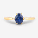0.97 Carat Genuine Blue Sapphire and White Diamond 10K Yellow Gold Ring