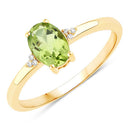 0.85 Carat Genuine Peridot and White Diamond 10K Yellow Gold Ring