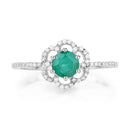 0.55 Carat Genuine Zambian Emerald and White Diamond 14K White Gold Ring