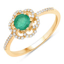 0.55 Carat Genuine Zambian Emerald and White Diamond 14K Yellow Gold Ring