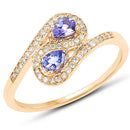 0.42 Carat Genuine Tanzanite and White Diamond 14K Yellow Gold Ring
