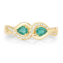 0.35 Carat Genuine Zambian Emerald and White Diamond 14K Yellow Gold Ring