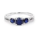 1.08 Carat Genuine Blue Sapphire and White Diamond 14K White Gold Ring