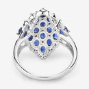 3.48 Carat Genuine Blue Sapphire and White Zircon .925 Sterling Silver Ring
