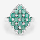 2.68 Carat Genuine Zambian Emerald and White Zircon .925 Sterling Silver Ring