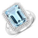 5.81 Carat Genuine Blue Topaz and White Diamond .925 Sterling Silver Ring