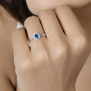 0.44 Carat Genuine Blue Sapphire and White Diamond 14K White Gold Ring