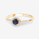 0.38 Carat Genuine Blue Sapphire and White Diamond 14K Yellow Gold Ring
