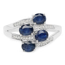1.61 Carat Genuine Blue Sapphire and White Diamond .925 Sterling Silver Ring