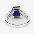 3.07 Carat Glass Filled Sapphire and White Zircon .925 Sterling Silver Ring
