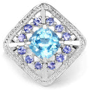 4.24 Carat Genuine Blue Topaz and Tanzanite .925 Sterling Silver Ring