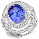 14K White Gold 6.83 Carat Genuine Tanzanite and White Diamond Ring