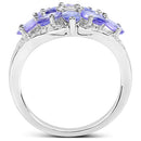 2.27 Carat Genuine Tanzanite and White Zircon .925 Sterling Silver Ring