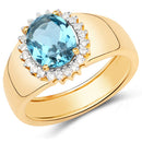 2.22 Carat Genuine Swiss Blue Topaz and White Zircon .925 Sterling Silver Ring
