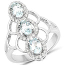 1.54 Carat Genuine Aquamarine and White Zircon .925 Sterling Silver Ring