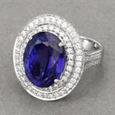 13.78 Carat Genuine Tanzanite and White Diamond 18K White Gold Ring