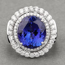 10.79 Carat Genuine Tanzanite and White Diamond 18K White Gold Ring