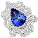 11.68 Carat Genuine Tanzanite and White Diamond 18K White Gold Ring