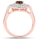 1.64 Carat Genuine Chocolate Brown Diamond and White Diamond 18K Rose Gold Ring