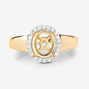 0.22 Carat Genuine White Diamond 14K Yellow Gold Semi Mount Ring - holds 9x7mm Oval Gemstone