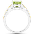 2.20 Carat Genuine Peridot and White Diamond 14K Yellow Gold with .925 Sterling Silver Ring