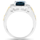 3.59 Carat Genuine London Blue Topaz and White Diamond 14K Yellow Gold with .925 Sterling Silver Ring