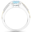1.37 Carat Genuine Aquamarine and White Diamond 14K Yellow Gold with .925 Sterling Silver Ring