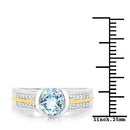 1.37 Carat Genuine Aquamarine and White Diamond 14K Yellow Gold with .925 Sterling Silver Ring