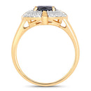 1.71 Carat Genuine Blue Sapphire and White Diamond 10K Yellow Gold Ring