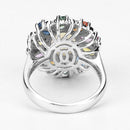 3.92 Carat Genuine Ethiopian Opal, Multi Sapphire and White Diamond .925 Sterling Silver Ring