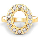 0.42 Carat Genuine White Diamond 14K Yellow Gold Semi Mount Ring - holds 11x9mm Oval Gemstone
