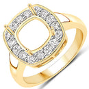 0.48 Carat Genuine White Diamond 14K Yellow Gold Semi Mount Ring - holds 8x8mm Cushion Gemstone