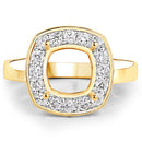 0.48 Carat Genuine White Diamond 14K Yellow Gold Semi Mount Ring - holds 8x8mm Cushion Gemstone