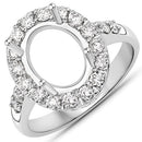 0.60 Carat Genuine White Diamond 14K White Gold Semi Mount Ring - holds 10x8mm Oval Gemstone