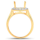 0.51 Carat Genuine White Diamond 14K Yellow Gold Semi Mount Ring - holds 10x8mm Cushion Gemstone