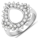 0.89 Carat Genuine White Diamond 14K White Gold Semi Mount Ring - holds 11x9mm Pear Gemstone