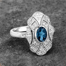 1.32 Carat Genuine London Blue Topaz and White Topaz .925 Sterling Silver Ring