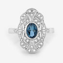1.32 Carat Genuine London Blue Topaz and White Topaz .925 Sterling Silver Ring