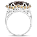 Two Tone Plated 9.58 Carat Genuine Smoky Quartz & Citrine .925 Sterling Silver Ring