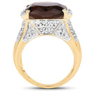 6.65 Carat Genuine Smoky Quartz and White Topaz .925 Sterling Silver Ring