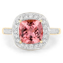2.71 Carat Genuine Royal Pink Tourmaline and White Diamond 14K Yellow Gold Ring
