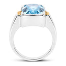 Two Tone Plated 6.93 Carat Genuine Blue Topaz & White Topaz .925 Sterling Silver Ring