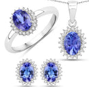 0.86 Carat Genuine Tanzanite and White Diamond 14K White Gold Ring