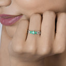 0.53 Carat Genuine Zambian Emerald and White Diamond 14K White Gold Ring