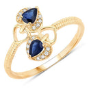 0.34 Carat Genuine Blue Sapphire and White Diamond 14K Yellow Gold Ring