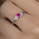 0.36 Carat Genuine Ruby and White Diamond 14K White Gold Ring