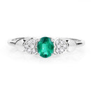 0.36 Carat Genuine Zambian Emerald and White Diamond 14K White Gold Ring