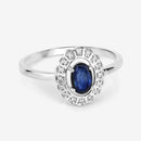 0.52 Carat Genuine Blue Sapphire and White Diamond 14K White Gold Ring